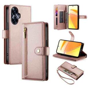 For Realme C55 / Narzo N55 Nine Card-slot Zipper Wallet Bag Leather Phone Case(Pink)