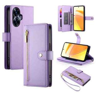 For Realme C55 / Narzo N55 Nine Card-slot Zipper Wallet Bag Leather Phone Case(Purple)