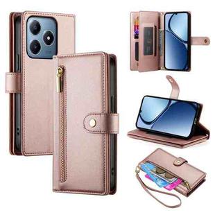 For Realme C63 Nine Card-slot Zipper Wallet Bag Leather Phone Case(Pink)