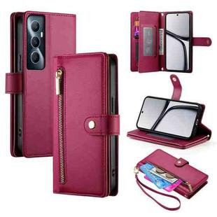 For Realme C65 Nine Card-slot Zipper Wallet Bag Leather Phone Case(Red)