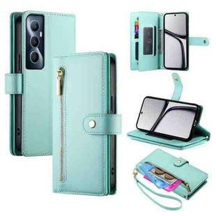 For Realme C65 Nine Card-slot Zipper Wallet Bag Leather Phone Case(Mint Green)