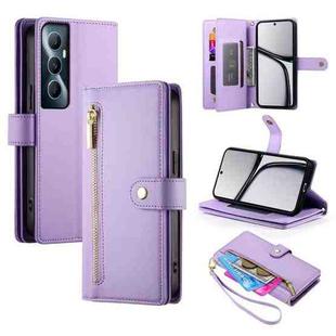 For Realme C65 Nine Card-slot Zipper Wallet Bag Leather Phone Case(Purple)