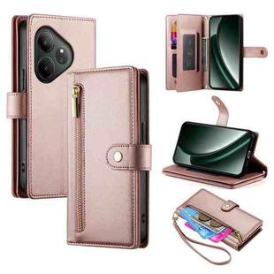 For Realme GT 6 Global Nine Card-slot Zipper Wallet Bag Leather Phone Case(Pink)