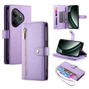 For Realme GT 6 Global Nine Card-slot Zipper Wallet Bag Leather Phone Case(Purple)