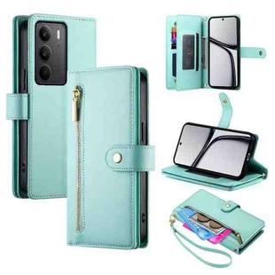 For Realme C75 / Realme 14x Nine Card-slot Zipper Wallet Bag Leather Phone Case(Mint Green)