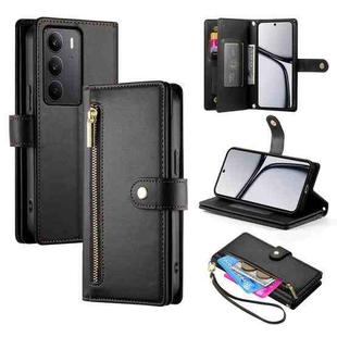 For Realme C75 / Realme 14x Nine Card-slot Zipper Wallet Bag Leather Phone Case(Black)