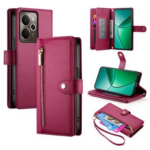 For Realme 14 / Realme P3 5G Nine Card-slot Zipper Wallet Bag Leather Phone Case(Red)