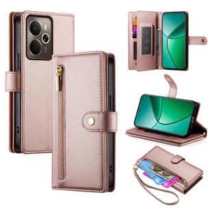 For Realme 14 / Realme P3 5G Nine Card-slot Zipper Wallet Bag Leather Phone Case(Pink)