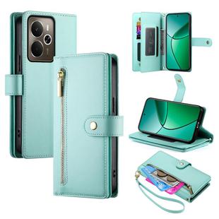 For Realme 14 / Realme P3 5G Nine Card-slot Zipper Wallet Bag Leather Phone Case(Mint Green)