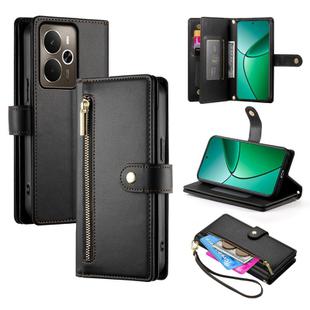 For Realme 14 / Realme P3 5G Nine Card-slot Zipper Wallet Bag Leather Phone Case(Black)