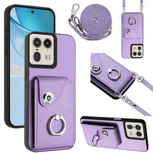 For Motorola Edge 50 Ultra EU Version Organ Card Bag Ring Holder Phone Case with Long Lanyard(Purple)