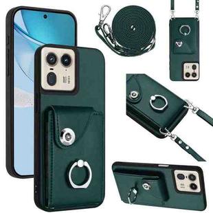 For Motorola Edge 50 Ultra EU Version Organ Card Bag Ring Holder Phone Case with Long Lanyard(Green)