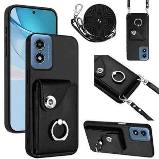 For Motorola Moto G Play 2024 5G Organ Card Bag Ring Holder Phone Case with Long Lanyard(Black)