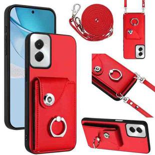 For Motorola Moto G Power 2024 5G Organ Card Bag Ring Holder Phone Case with Long Lanyard(Red)