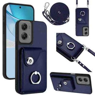 For Motorola Moto G Stylus 5G 2024 Organ Card Bag Ring Holder Phone Case with Long Lanyard(Blue)