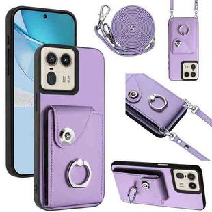 For Motorola Moto X50 Ultra Organ Card Bag Ring Holder Phone Case with Long Lanyard(Purple)