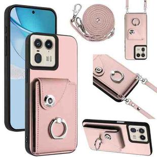 For Motorola Moto X50 Ultra Organ Card Bag Ring Holder Phone Case with Long Lanyard(Pink)