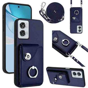 For Motorola Edge 50 Fusion Global Organ Card Bag Ring Holder Phone Case with Long Lanyard(Blue)