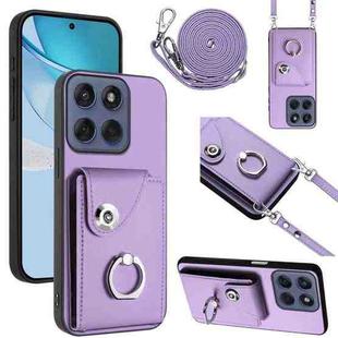 For Motorola Edge 60 Fusion / Edge 60 Organ Card Bag Ring Holder Phone Case with Long Lanyard(Purple)