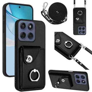 For Motorola Edge 60 Fusion / Edge 60 Organ Card Bag Ring Holder Phone Case with Long Lanyard(Black)
