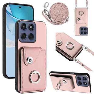 For Motorola Edge 60 Fusion / Edge 60 Organ Card Bag Ring Holder Phone Case with Long Lanyard(Pink)