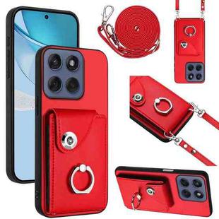 For Motorola Edge 60 Fusion / Edge 60 Organ Card Bag Ring Holder Phone Case with Long Lanyard(Red)