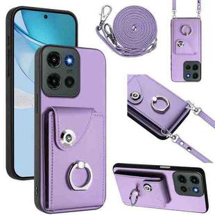 For Motorola Edge 60 Stylus Organ Card Bag Ring Holder Phone Case with Long Lanyard(Purple)