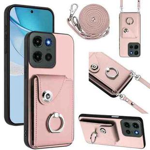 For Motorola Edge 60 Stylus Organ Card Bag Ring Holder Phone Case with Long Lanyard(Pink)