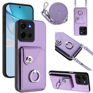 For Motorola Moto G 5G 2025 Organ Card Bag Ring Holder Phone Case with Long Lanyard(Purple)