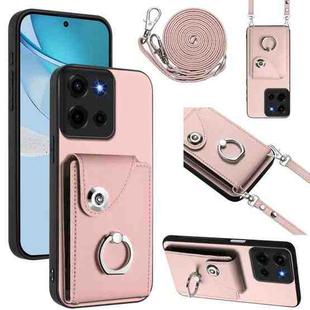 For Motorola Moto G 5G 2025 Organ Card Bag Ring Holder Phone Case with Long Lanyard(Pink)