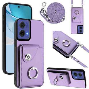 For Motorola Moto G85 / S50 Neo 5G Organ Card Bag Ring Holder Phone Case with Long Lanyard(Purple)