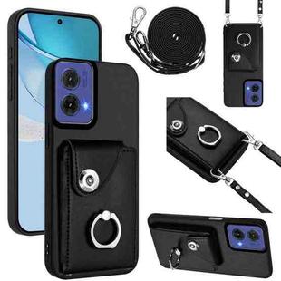For Motorola Moto G85 / S50 Neo 5G Organ Card Bag Ring Holder Phone Case with Long Lanyard(Black)