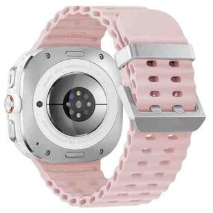 For Samsung Galaxy Watch Ultra 47mm Ocean Dual Silver Buckle Silicone Watch Band(Pink)