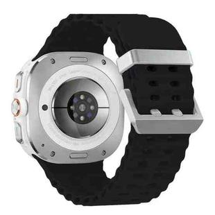 For Samsung Galaxy Watch Ultra 47mm Ocean Dual Silver Buckle Silicone Watch Band(Black)