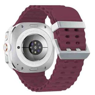 For Samsung Galaxy Watch Ultra 47mm Ocean Dual Silver Buckle Silicone Watch Band(Wine Red)