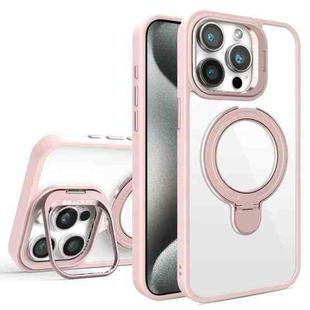 For iPhone 15 Pro Lens Protection & Ring Bracket MagSafe Phone Case(Light Pink)