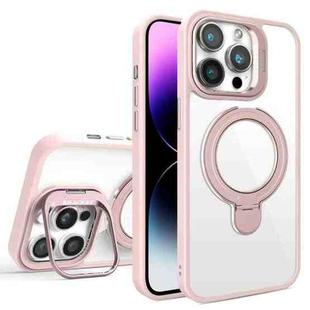 For iPhone 14 Pro Lens Protection & Ring Bracket MagSafe Phone Case(Light Pink)