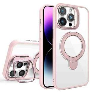 For iPhone 14 Pro Max Lens Protection & Ring Bracket MagSafe Phone Case(Light Pink)