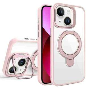 For iPhone 13 Lens Protection & Ring Bracket MagSafe Phone Case(Light Pink)