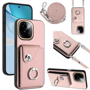 For vivo Y200 Organ Card Bag Ring Holder Phone Case with Long Lanyard(Pink)