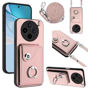 For vivo X200s Organ Card Bag Ring Holder Phone Case with Long Lanyard(Pink)
