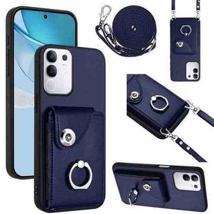 For vivo Y29 4G / T4x / Y300t Organ Card Bag Ring Holder Phone Case with Long Lanyard(Blue)