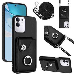 For vivo Y29 4G / T4x / Y300t Organ Card Bag Ring Holder Phone Case with Long Lanyard(Black)