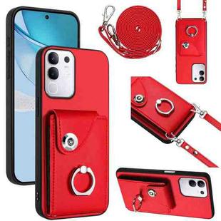 For vivo Y29 4G / T4x / Y300t Organ Card Bag Ring Holder Phone Case with Long Lanyard(Red)