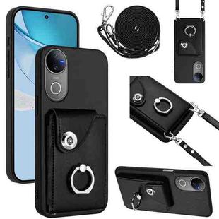 For vivo V50 / V50e Organ Card Bag Ring Holder Phone Case with Long Lanyard(Black)