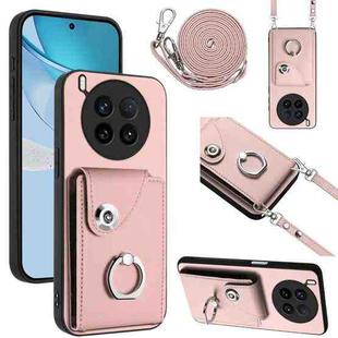 For vivo X200 Ultra Organ Card Bag Ring Holder Phone Case with Long Lanyard(Pink)