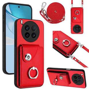 For vivo X200 Ultra Organ Card Bag Ring Holder Phone Case with Long Lanyard(Red)