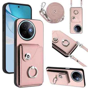 For vivo Y39 5G / Y300i Organ Card Bag Ring Holder Phone Case with Long Lanyard(Pink)
