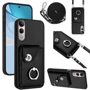 For vivo V50 Lite 5G Organ Card Bag Ring Holder Phone Case with Long Lanyard(Black)