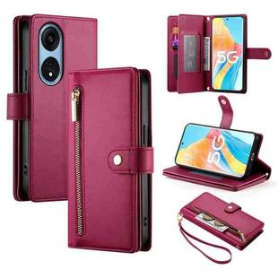 For OPPO A1 Pro / Reno8 T 5G Nine Card-slot Zipper Wallet Bag Leather Phone Case(Red)